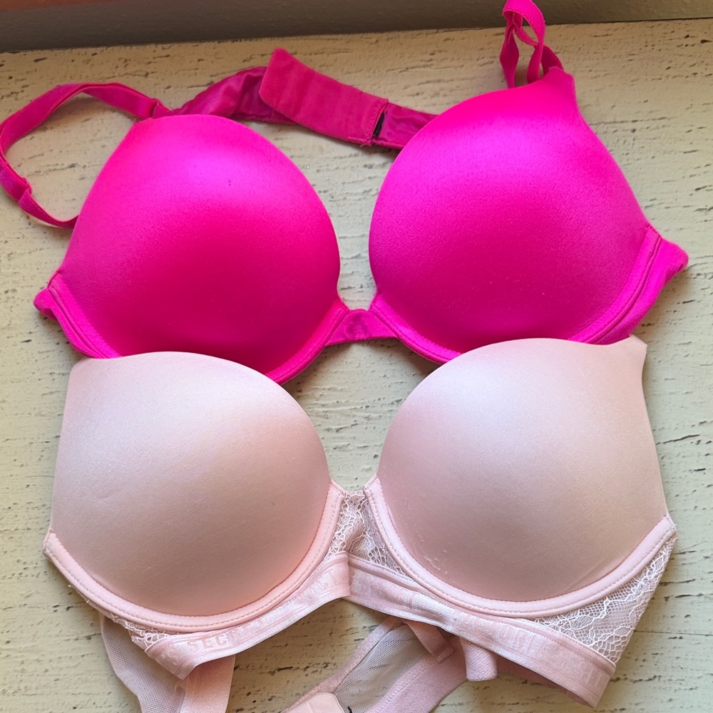 Victoria's Secret Hot Pink and Soft Cream Bras